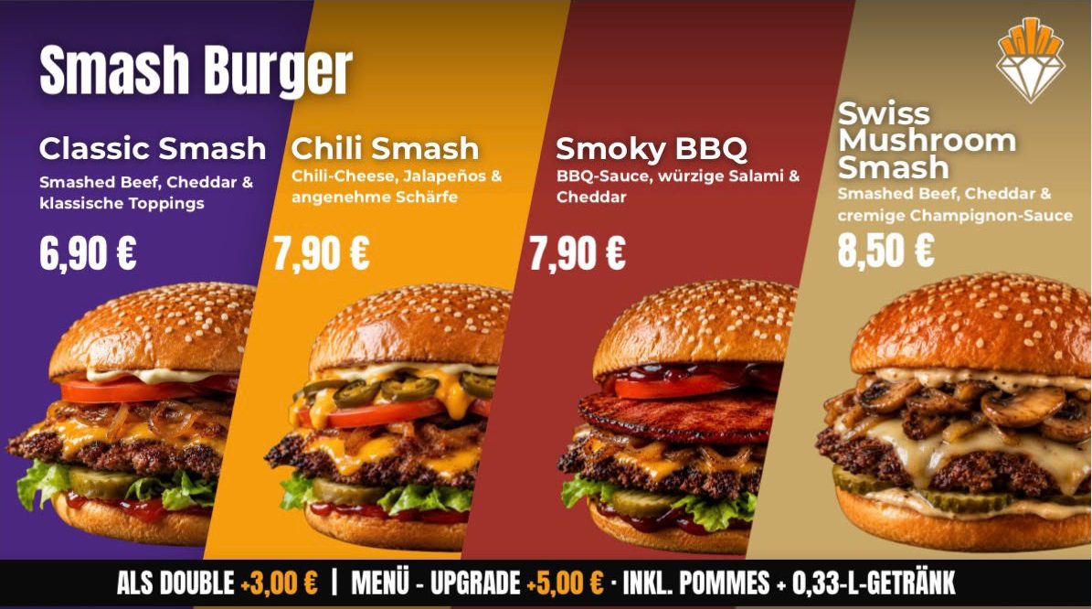 Menütafel Smash Burger mit Preisen